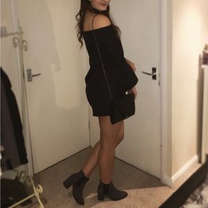 Black off shoulder dress with frilled sleeves - Missguided. Size 4.